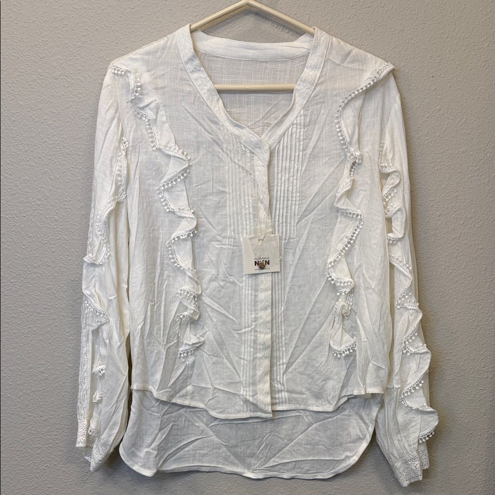 NKN Nekane Ivory ruffle & lace blouse - small (oversized) - $125 MSRP